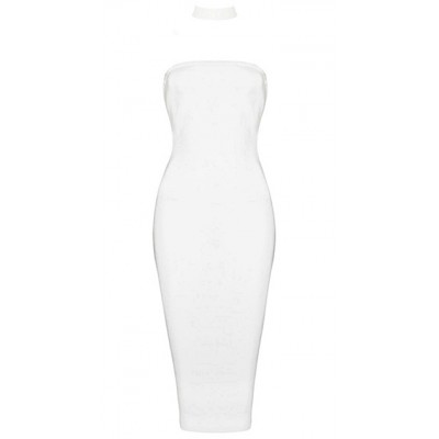 'Aarya' white strapless bandage dress with choker